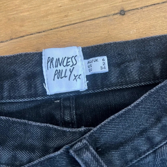 Princess Polly HOLLY ASYMMETRIC RIPPED LEG JEANS BLACK DENIM | 2 US - Picture 9 of 9